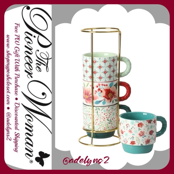 Last Set 🌺 New The Pioneer Woman Merry Meadow 5-Piece Stacking Mugs Rack, 2024 - Picture 1 of 10